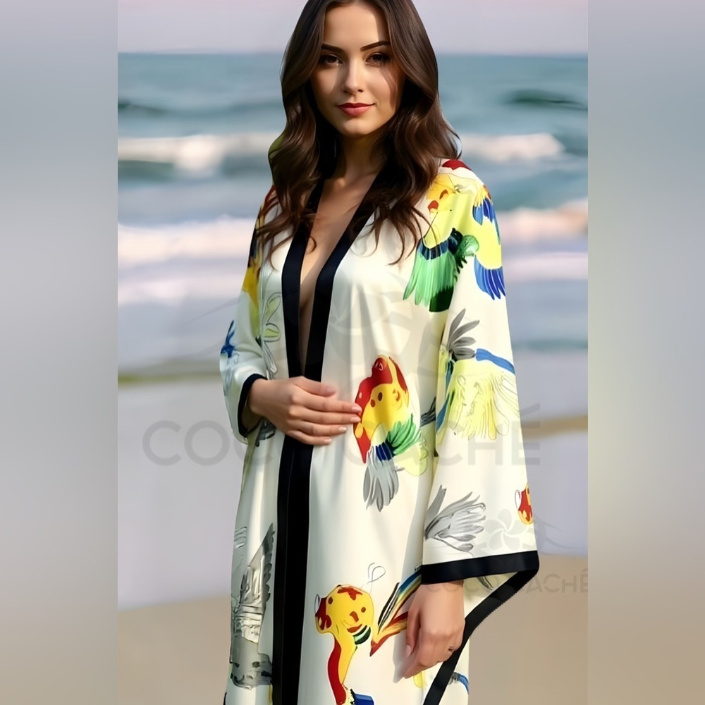 Elegant Multicolor Kimono Kaftan Lounging Duster Robe - Picture 4 of 15